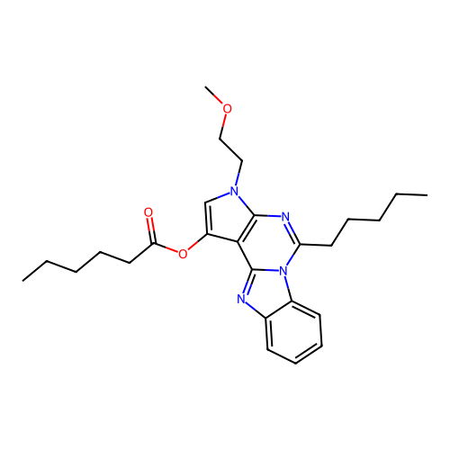 3-(2-methoxyethyl)-5-pentyl-3H-benzo[4,5]imidazo[1,2-c]pyrrolo[3,2-e]pyrimidin-1-yl hexanoate structure