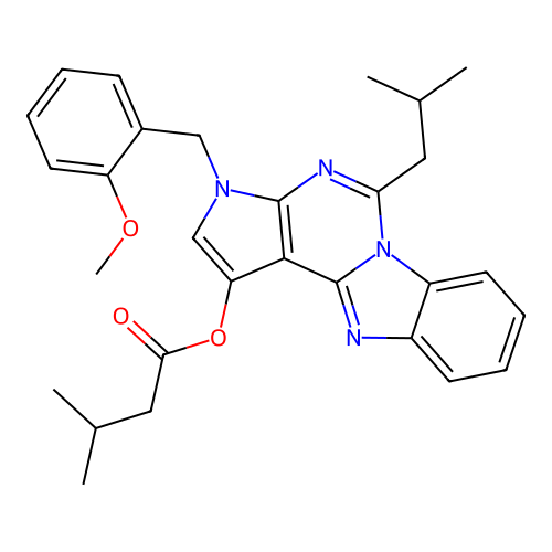 3-(2-methoxybenzyl)-5-(2-methylpropyl)-3H-pyrrolo[2',3':4,5]pyrimido[1,6-a]benzimidazol-1-yl 3-methylbutanoate structure