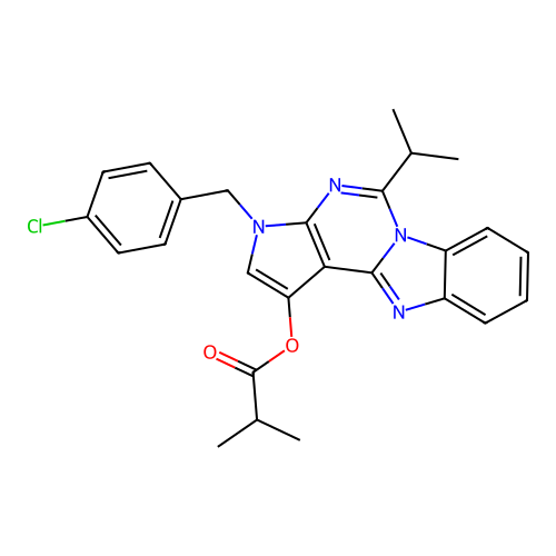 3-(4-chlorobenzyl)-5-(propan-2-yl)-3H-pyrrolo[2',3':4,5]pyrimido[1,6-a]benzimidazol-1-yl 2-methylpropanoate structure