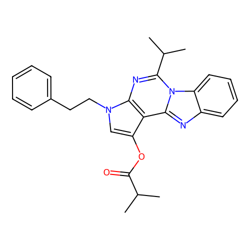 3-(2-phenylethyl)-5-(propan-2-yl)-3H-pyrrolo[2',3':4,5]pyrimido[1,6-a]benzimidazol-1-yl 2-methylpropanoate structure