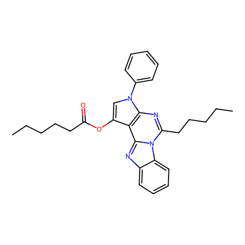 5-pentyl-3-phenyl-3H-benzo[4,5]imidazo[1,2-c]pyrrolo[3,2-e]pyrimidin-1-yl hexanoate structure