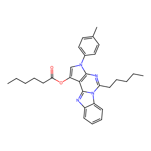 5-pentyl-3-(p-tolyl)-3H-benzo[4,5]imidazo[1,2-c]pyrrolo[3,2-e]pyrimidin-1-yl hexanoate structure
