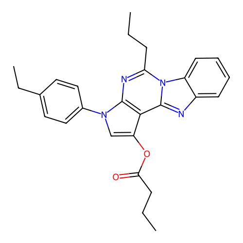 3-(4-ethylphenyl)-5-propyl-3H-benzo[4,5]imidazo[1,2-c]pyrrolo[3,2-e]pyrimidin-1-yl butyrate structure