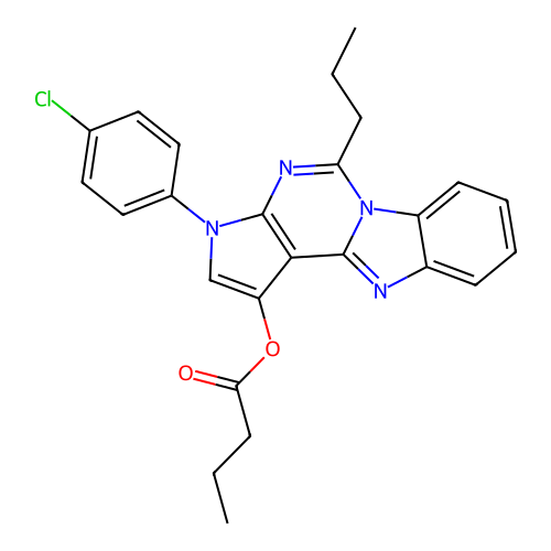 3-(4-chlorophenyl)-5-propyl-3H-benzo[4,5]imidazo[1,2-c]pyrrolo[3,2-e]pyrimidin-1-yl butyrate structure