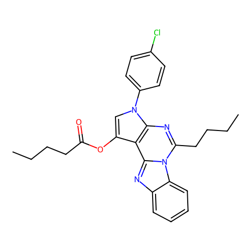 5-butyl-3-(4-chlorophenyl)-3H-benzo[4,5]imidazo[1,2-c]pyrrolo[3,2-e]pyrimidin-1-yl pentanoate structure