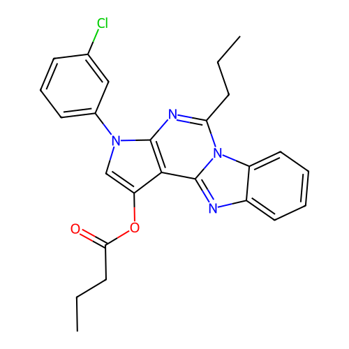 3-(3-chlorophenyl)-5-propyl-3H-benzo[4,5]imidazo[1,2-c]pyrrolo[3,2-e]pyrimidin-1-yl butyrate structure