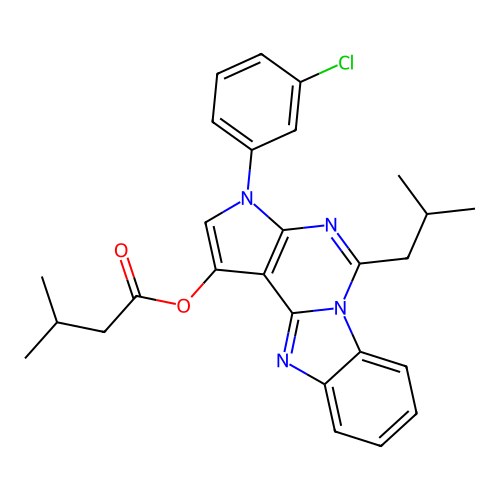 3-(3-chlorophenyl)-5-(2-methylpropyl)-3H-pyrrolo[2',3':4,5]pyrimido[1,6-a]benzimidazol-1-yl 3-methylbutanoate structure
