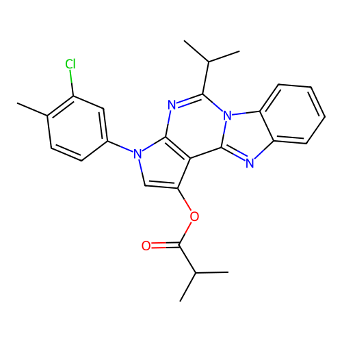 3-(3-chloro-4-methylphenyl)-5-(propan-2-yl)-3H-pyrrolo[2',3':4,5]pyrimido[1,6-a]benzimidazol-1-yl 2-methylpropanoate structure
