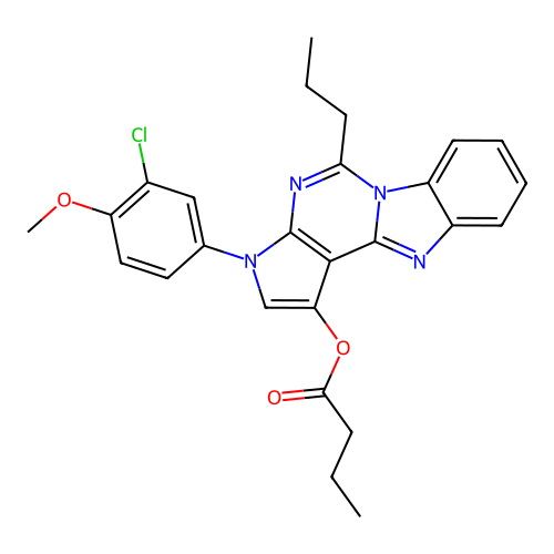 3-(3-chloro-4-methoxyphenyl)-5-propyl-3H-benzo[4,5]imidazo[1,2-c]pyrrolo[3,2-e]pyrimidin-1-yl butyrate structure