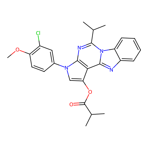 3-(3-chloro-4-methoxyphenyl)-5-(propan-2-yl)-3H-pyrrolo[2',3':4,5]pyrimido[1,6-a]benzimidazol-1-yl 2-methylpropanoate structure