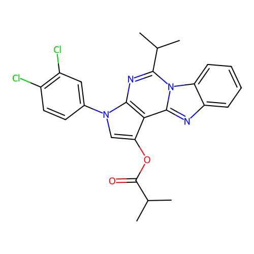 3-(3,4-dichlorophenyl)-5-(propan-2-yl)-3H-pyrrolo[2',3':4,5]pyrimido[1,6-a]benzimidazol-1-yl 2-methylpropanoate structure