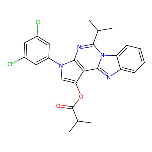 3-(3,5-dichlorophenyl)-5-(propan-2-yl)-3H-pyrrolo[2',3':4,5]pyrimido[1,6-a]benzimidazol-1-yl 2-methylpropanoate structure