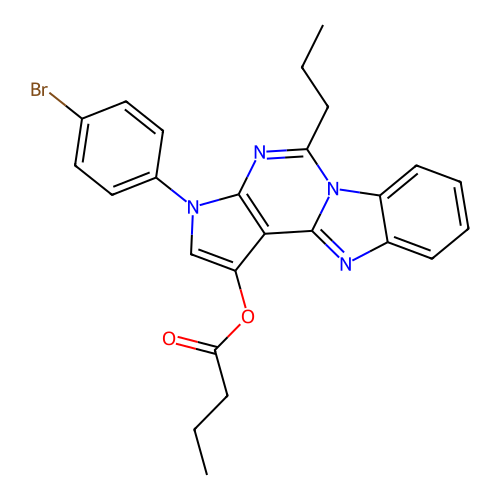 3-(4-bromophenyl)-5-propyl-3H-benzo[4,5]imidazo[1,2-c]pyrrolo[3,2-e]pyrimidin-1-yl butyrate structure