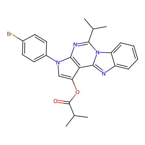 3-(4-bromophenyl)-5-(propan-2-yl)-3H-pyrrolo[2',3':4,5]pyrimido[1,6-a]benzimidazol-1-yl 2-methylpropanoate structure