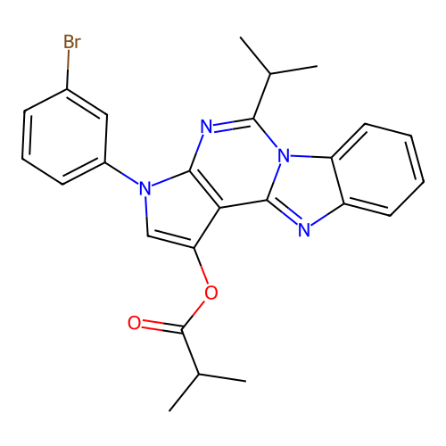 3-(3-bromophenyl)-5-(propan-2-yl)-3H-pyrrolo[2',3':4,5]pyrimido[1,6-a]benzimidazol-1-yl 2-methylpropanoate structure