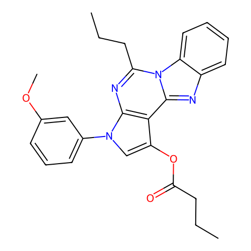 3-(3-methoxyphenyl)-5-propyl-3H-benzo[4,5]imidazo[1,2-c]pyrrolo[3,2-e]pyrimidin-1-yl butyrate structure