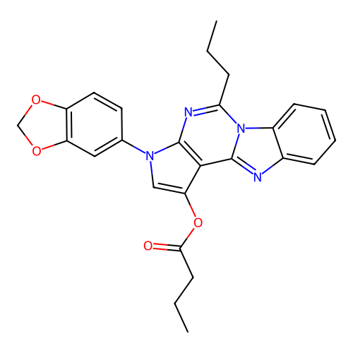 3-(1,3-benzodioxol-5-yl)-5-propyl-3H-pyrrolo[2',3':4,5]pyrimido[1,6-a]benzimidazol-1-yl butanoate structure