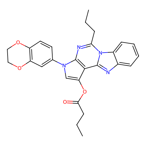 3-(2,3-dihydro-1,4-benzodioxin-6-yl)-5-propyl-3H-pyrrolo[2',3':4,5]pyrimido[1,6-a]benzimidazol-1-yl butanoate structure