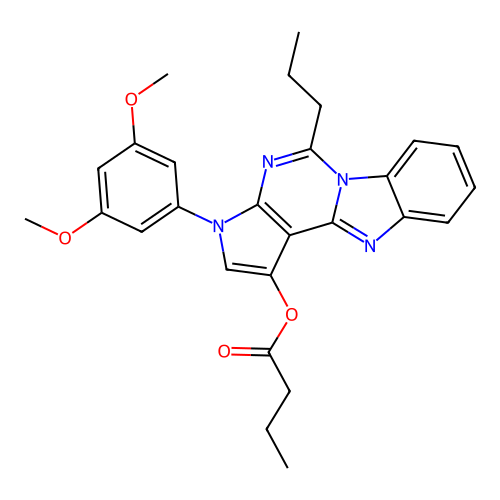 3-(3,5-dimethoxyphenyl)-5-propyl-3H-benzo[4,5]imidazo[1,2-c]pyrrolo[3,2-e]pyrimidin-1-yl butyrate structure