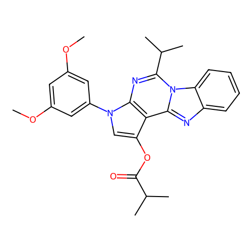3-(3,5-dimethoxyphenyl)-5-(propan-2-yl)-3H-pyrrolo[2',3':4,5]pyrimido[1,6-a]benzimidazol-1-yl 2-methylpropanoate structure