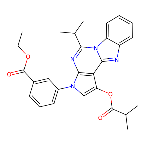 ethyl 3-(1-(isobutyryloxy)-5-isopropyl-3H-benzo[4,5]imidazo[1,2-c]pyrrolo[3,2-e]pyrimidin-3-yl)benzoate structure