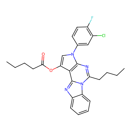 5-butyl-3-(3-chloro-4-fluorophenyl)-3H-benzo[4,5]imidazo[1,2-c]pyrrolo[3,2-e]pyrimidin-1-yl pentanoate structure