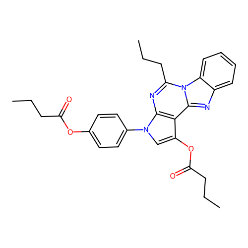 3-[4-(butanoyloxy)phenyl]-5-propyl-3H-pyrrolo[2',3':4,5]pyrimido[1,6-a]benzimidazol-1-yl butanoate structure