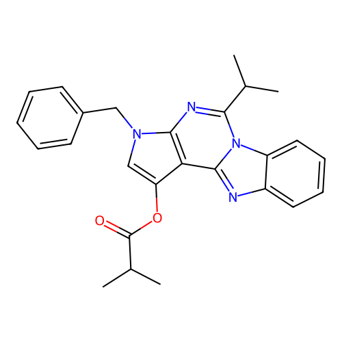 3-benzyl-5-isopropyl-3H-benzo[4,5]imidazo[1,2-c]pyrrolo[3,2-e]pyrimidin-1-yl isobutyrate structure