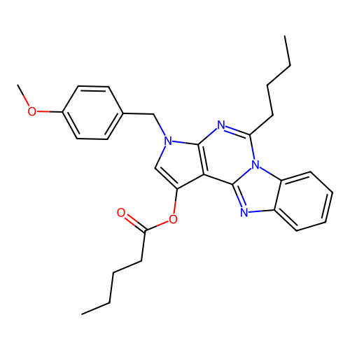 5-butyl-3-(4-methoxybenzyl)-3H-benzo[4,5]imidazo[1,2-c]pyrrolo[3,2-e]pyrimidin-1-yl pentanoate structure