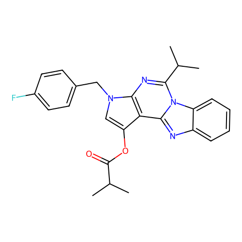3-(4-fluorobenzyl)-5-(propan-2-yl)-3H-pyrrolo[2',3':4,5]pyrimido[1,6-a]benzimidazol-1-yl 2-methylpropanoate structure