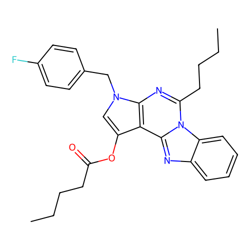 5-butyl-3-(4-fluorobenzyl)-3H-benzo[4,5]imidazo[1,2-c]pyrrolo[3,2-e]pyrimidin-1-yl pentanoate structure