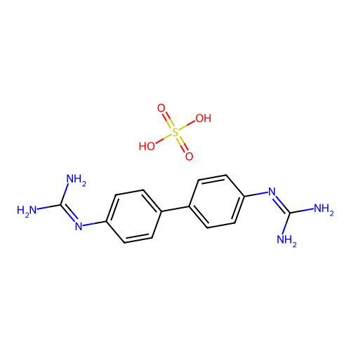2-[4-[4-(Diaminomethylideneamino)phenyl]phenyl]guanidine;sulfuric acid structure