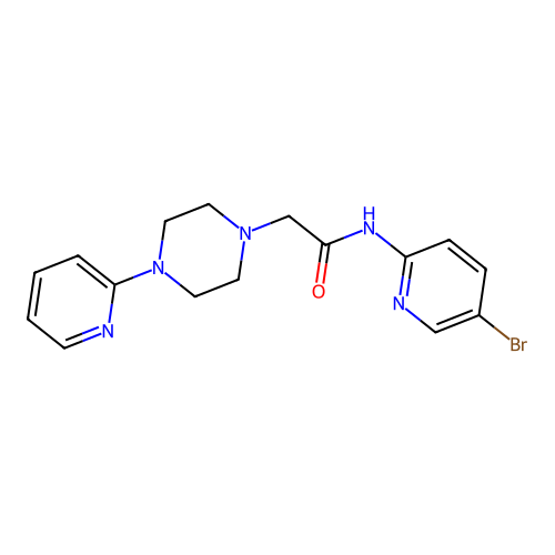N-(5-bromopyridin-2-yl)-2-(4-pyridin-2-ylpiperazin-1-yl)acetamide structure