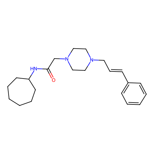 N-cycloheptyl-2-[4-[(E)-3-phenylprop-2-enyl]piperazin-1-yl]acetamide structure