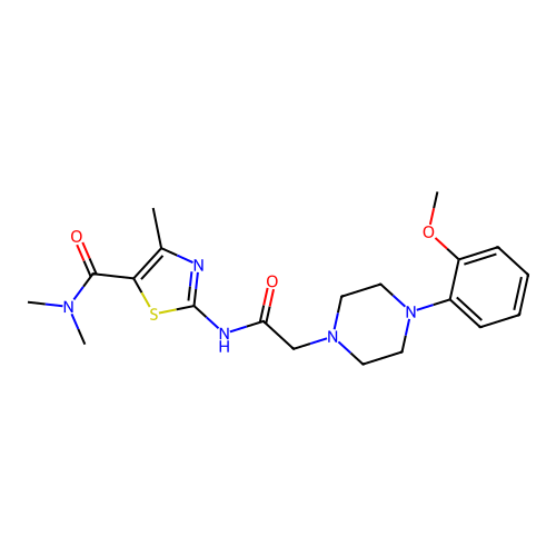 2-[[2-[4-(2-methoxyphenyl)piperazin-1-yl]acetyl]amino]-N,N,4-trimethyl-1,3-thiazole-5-carboxamide structure