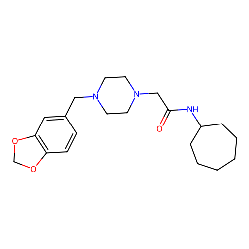 2-[4-(1,3-benzodioxol-5-ylmethyl)piperazin-1-yl]-N-cycloheptylacetamide structure