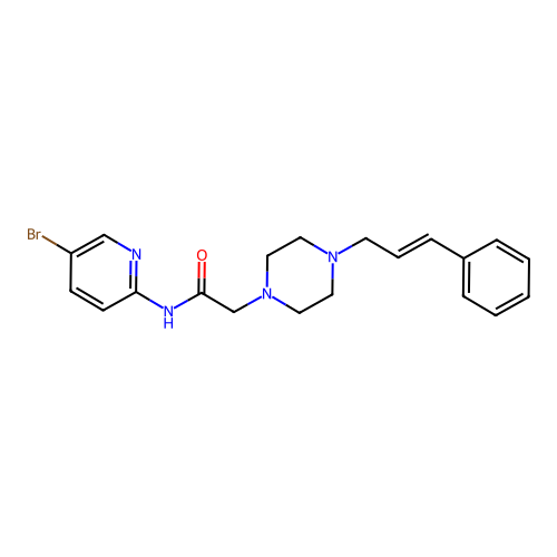 N-(5-bromopyridin-2-yl)-2-[4-[(E)-3-phenylprop-2-enyl]piperazin-1-yl]acetamide structure