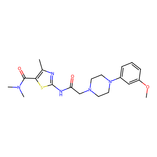 2-[[2-[4-(3-methoxyphenyl)piperazin-1-yl]acetyl]amino]-N,N,4-trimethyl-1,3-thiazole-5-carboxamide structure