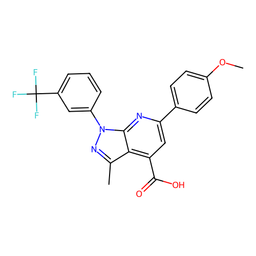 6-(4-Methoxyphenyl)-3-methyl-1-(3-(trifluoromethyl)phenyl)-1H-pyrazolo[3,4-b]pyridine-4-carboxylic acid structure