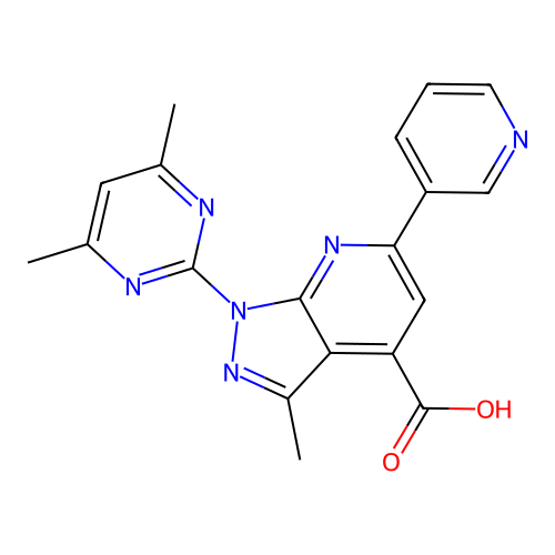 1-(4,6-dimethylpyrimidin-2-yl)-3-methyl-6-(pyridin-3-yl)-1H-pyrazolo[3,4-b]pyridine-4-carboxylic acid structure