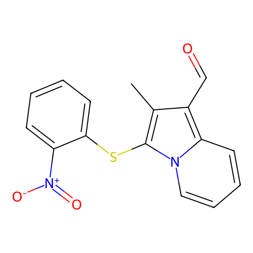 2-Methyl-3-(2-nitro-phenylsulfanyl)-indolizine-1-carbaldehyde structure