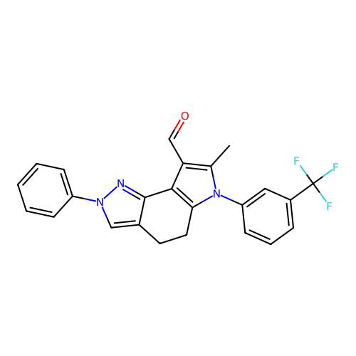 7-methyl-2-phenyl-6-[3-(trifluoromethyl)phenyl]-2H,4H,5H,6H-pyrrolo[2,3-g]indazole-8-carbaldehyde structure