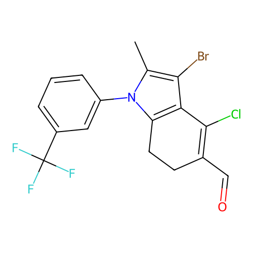 3-bromo-4-chloro-2-methyl-1-[3-(trifluoromethyl)phenyl]-6,7-dihydro-1H-indole-5-carbaldehyde structure
