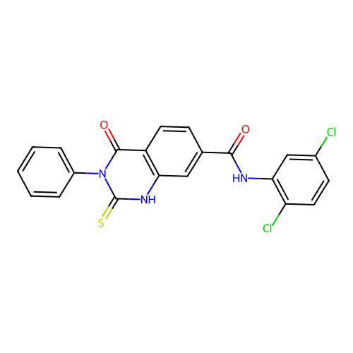 N-(2,5-dichlorophenyl)-4-oxo-3-phenyl-2-sulfanyl-3,4-dihydroquinazoline-7-carboxamide structure
