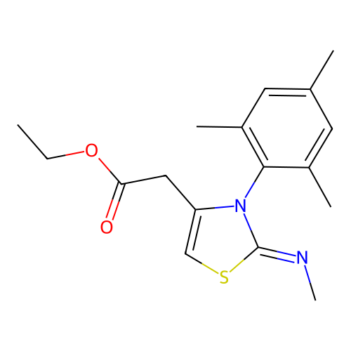 ethyl 2-[2-(methylimino)-3-(2,4,6-trimethylphenyl)-2,3-dihydro-1,3-thiazol-4-yl]acetate structure