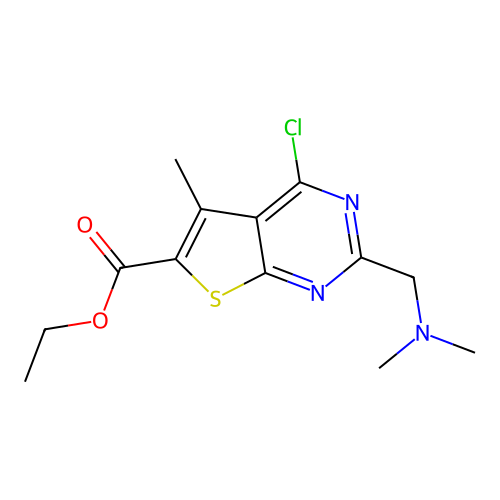 ethyl 4-chloro-2-[(dimethylamino)methyl]-5-methylthieno[2,3-d]pyrimidine-6-carboxylate structure