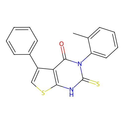 3-(2-methylphenyl)-5-phenyl-2-sulfanyl-3H,4H-thieno[2,3-d]pyrimidin-4-one structure