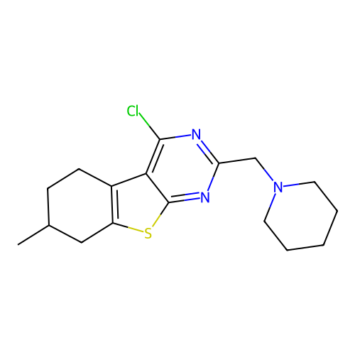 4-chloro-7-methyl-2-(piperidin-1-ylmethyl)-5,6,7,8-tetrahydro[1]benzothieno[2,3-d]pyrimidine structure