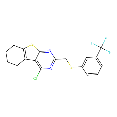 3-chloro-5-({[3-(trifluoromethyl)phenyl]sulfanyl}methyl)-8-thia-4,6-diazatricyclo[7.4.0.0,2,7]trideca-1(9),2(7),3,5-tetraene structure