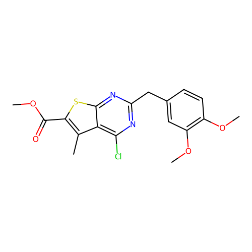 methyl 4-chloro-2-(3,4-dimethoxybenzyl)-5-methylthieno[2,3-d]pyrimidine-6-carboxylate structure